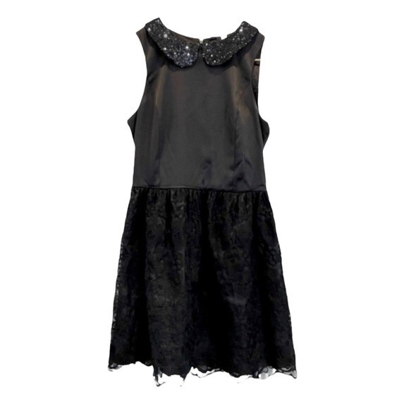 Kensie Sleeveless Black Satin Party Dress Sequin Lace Collar - Picture 1 of 11